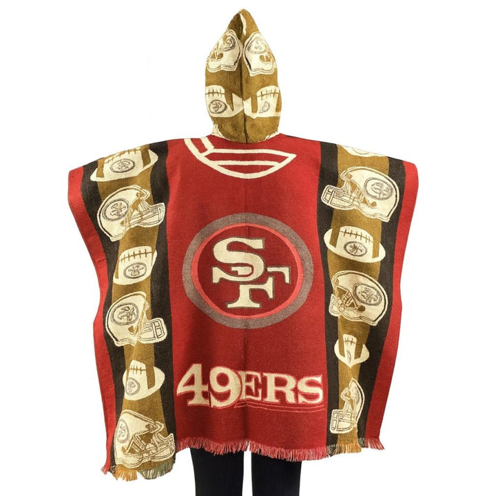 San Francisco 49ers poncho with logo and team colors on a white background