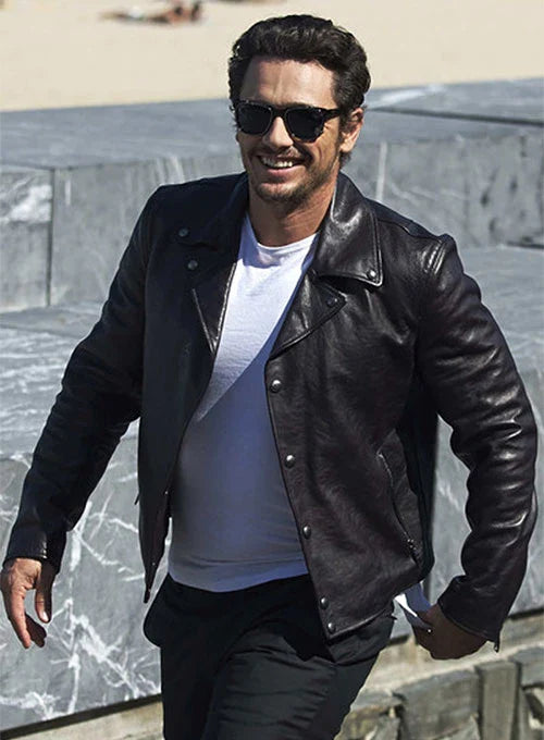 Stylish leather jacket worn by James Franco in American style