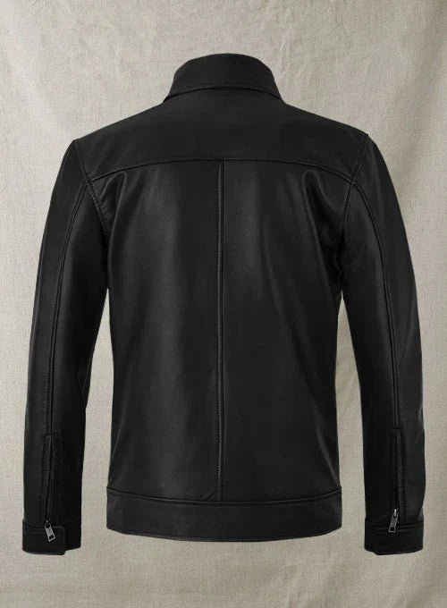 Stylish leather outerwear with zip closure

