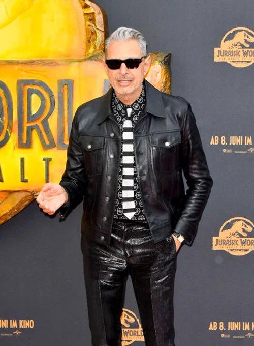 Stylish men’s leather jacket worn by Jeff Goldblum in American style