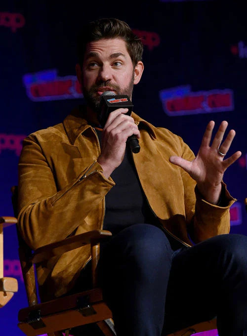 Suede jacket fashion on John Krasinski in USA market