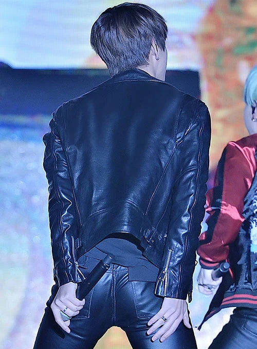 Fashionable leather jacket worn by Kim Taehyung in United state market