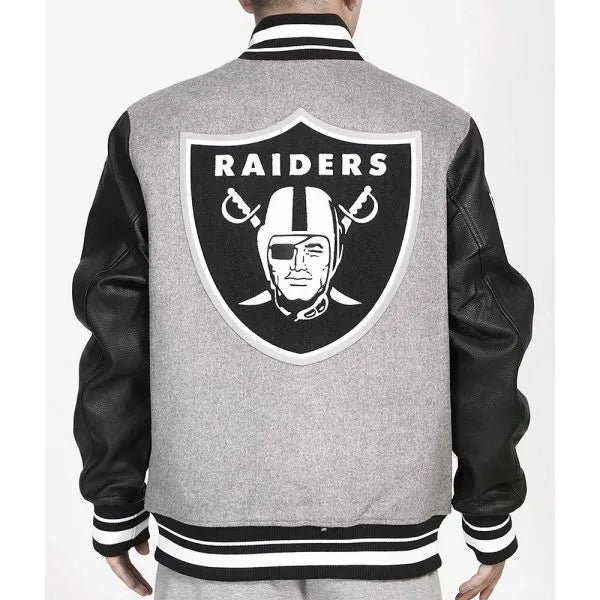 Leather-sleeved Raiders wool bomber


