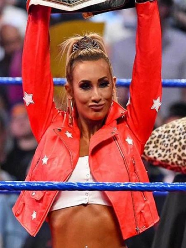 Red Leather Jacket Worn by WWE Wrestler Carmella in USA