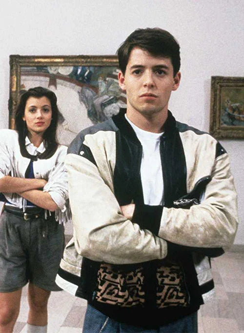 Iconic Ferris Bueller Leather Jacket with Ribbed Details

