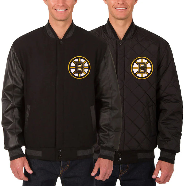 boston bruins reversible wool and leather two hit jacket in USA