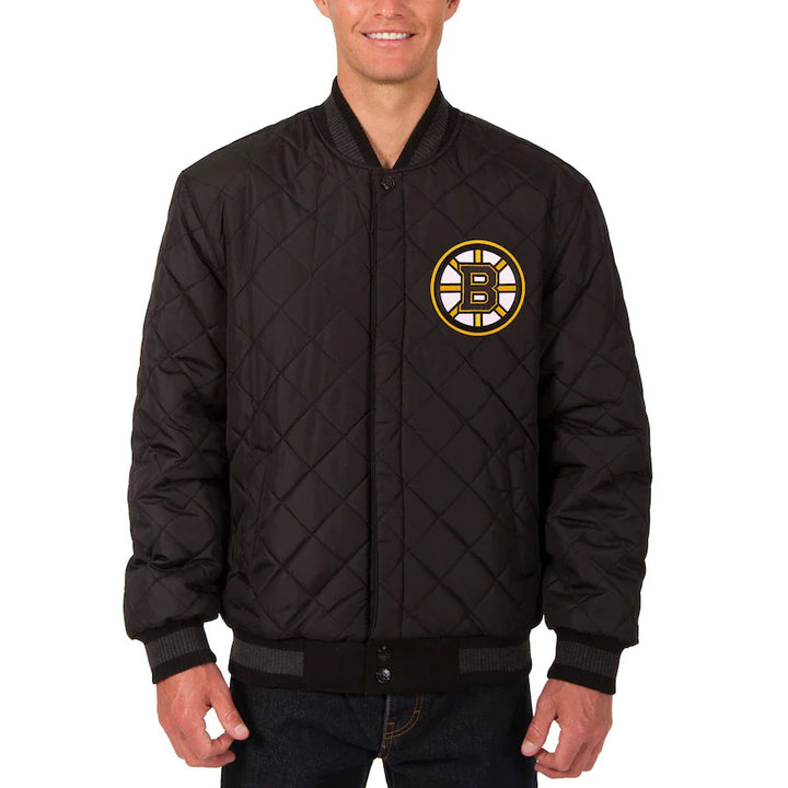 nhl boston bruins dual‑sided wool and leather letterman jacket in USA