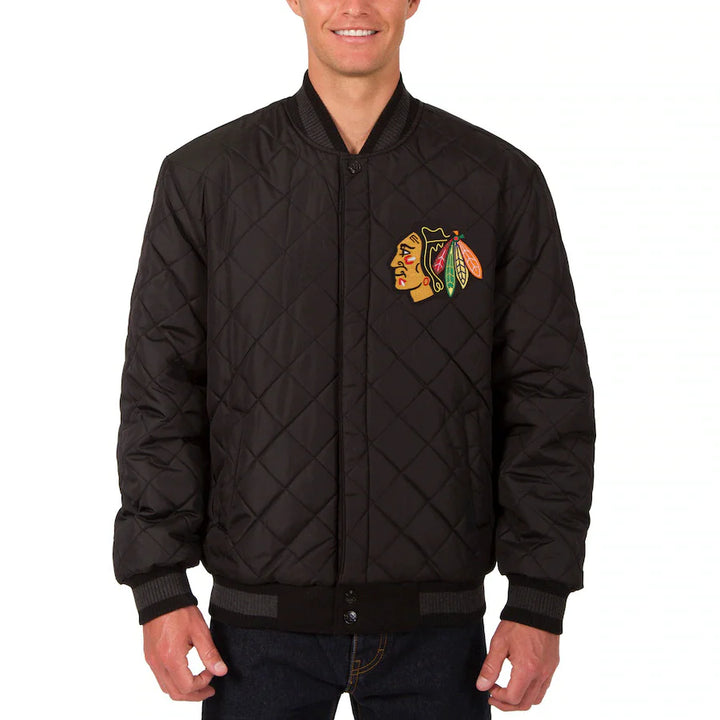 nhl chicago blackhawks dual‑sided wool and leather letterman jacket in USA