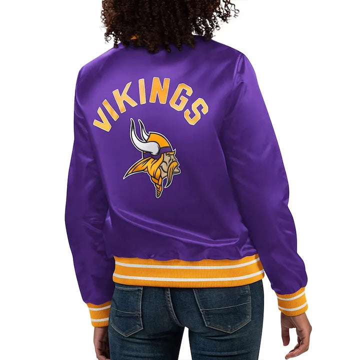 Classic NFL satin varsity jacket for Vikings fans in USA