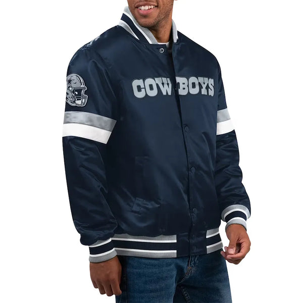 Shop NFL Dallas Cowboys Navy Satin Jacket Men and Women