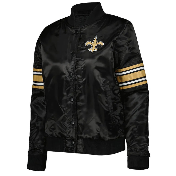 NFL Saints glossy black satin bomber jacket in USA