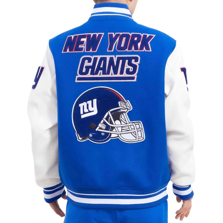 NY varsity jacket with official NFL team logo in USA
