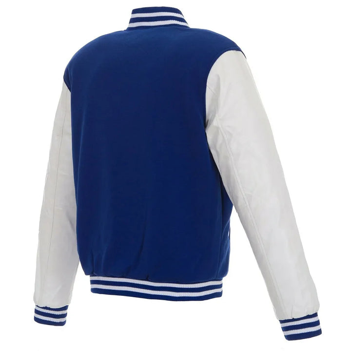 Back View NBA Philadelphia 76ers Royal and White Varsity Jacket