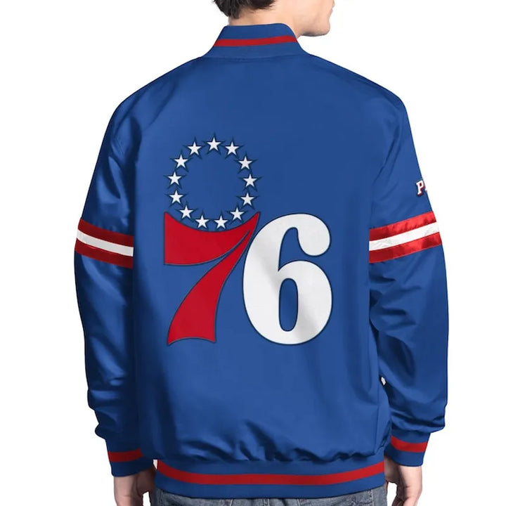 Back view NBA Philadelphia 76ers Scout Varsity Satin Jacket