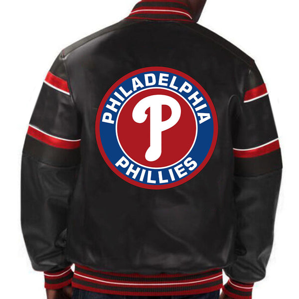 Stylish MLB Philadelphia Phillies leather jacket with team logo in USA