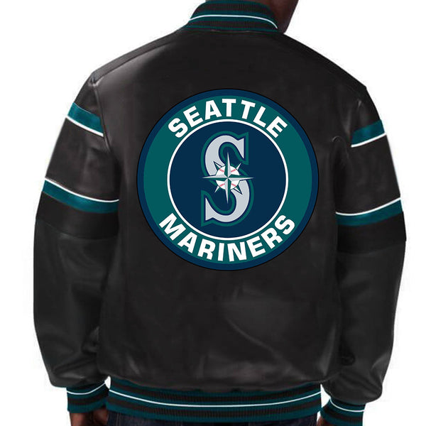 Stylish MLB Seattle Mariners leather jacket with team logo in USA