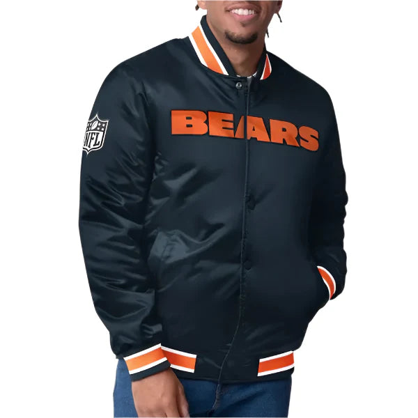 Cincinnati Bengals closer black satin jacket front view in USA