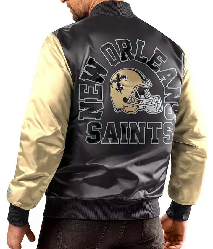 NFL Saints black and gold satin bomber jacket in USA