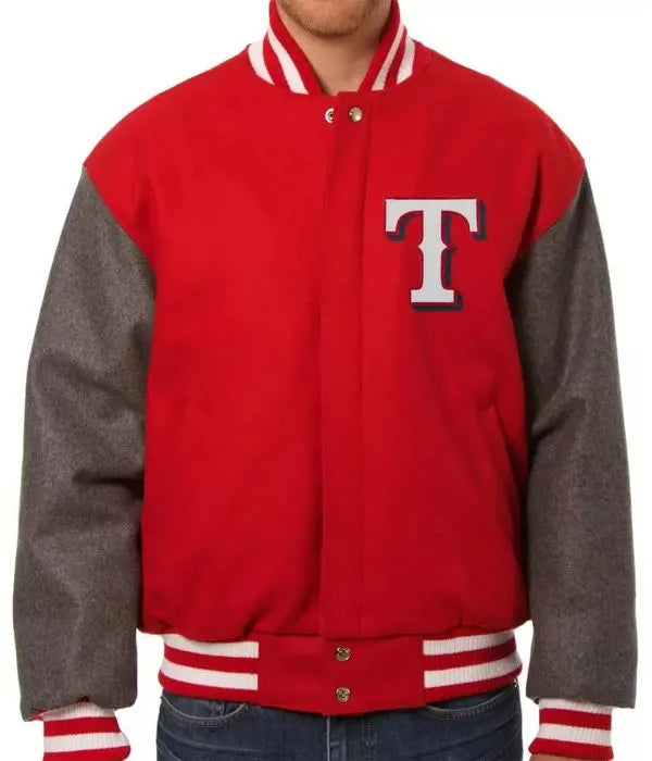 Varsity Texas Rangers Gray and Red Wool Jacket