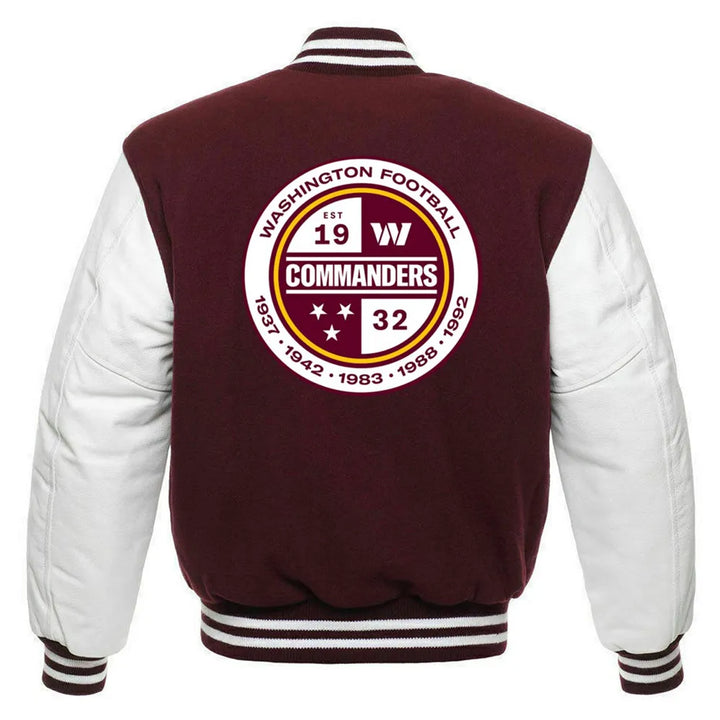 Washington Commanders wool jacket featuring embroidered team logo in USA