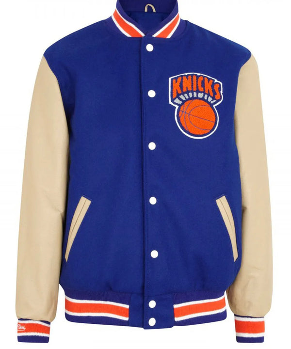Front View Men’s New York Knicks Blue Letterman Jacket
