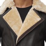 Asymmetrical Brown Shearling Leather Coat For Men