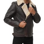 Asymmetrical Brown Shearling Leather Coat For Men