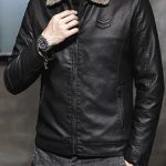 Winter Thick Black & Brown Leather Jacket For Men Black front