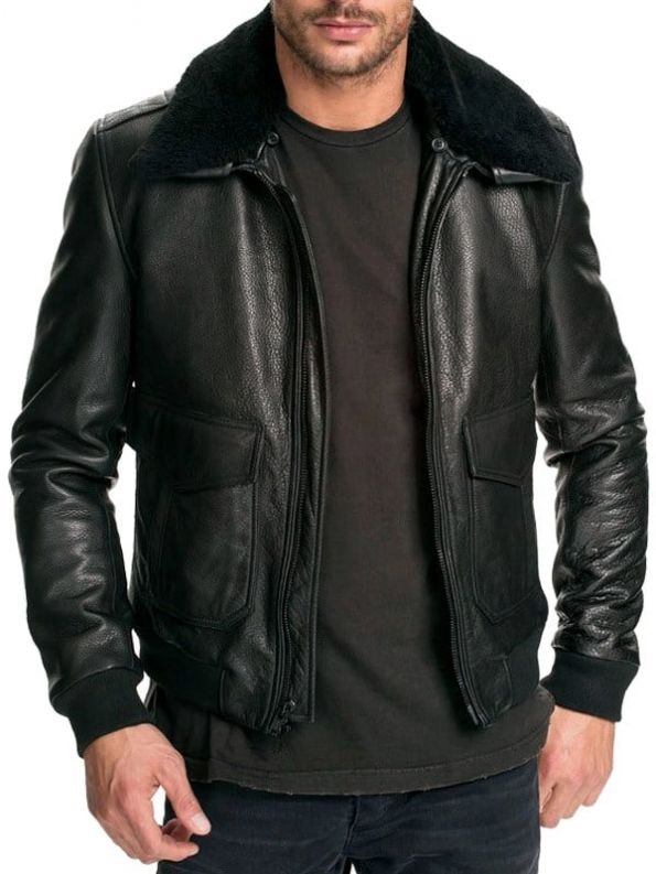 Air Force Fur Collar Bomber Leather Jacket