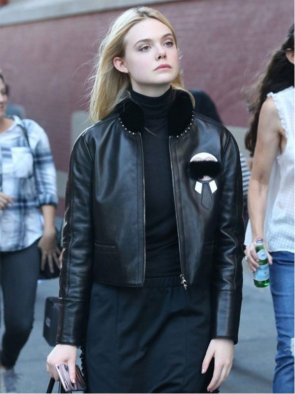 Elle-Fanning-Fur-Black-Leather-Jacket