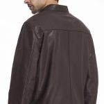 Bomber Round Collar Leather Jacket For Men