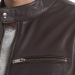 Bomber Round Collar Leather Jacket For Men