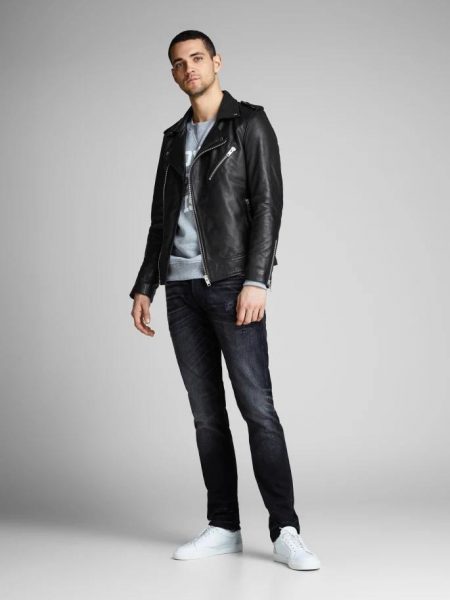 Shiny Black Biker Jacket For Men