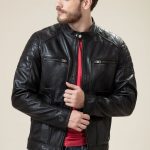 Black Bomber Sheep Skin Leather Jacket For Men