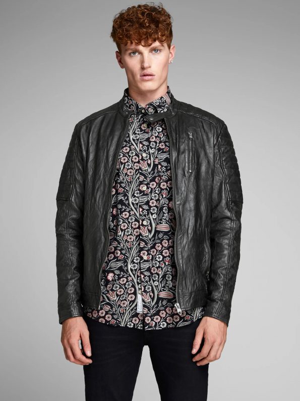 Black Bomber Vintage Leather Jacket For Men