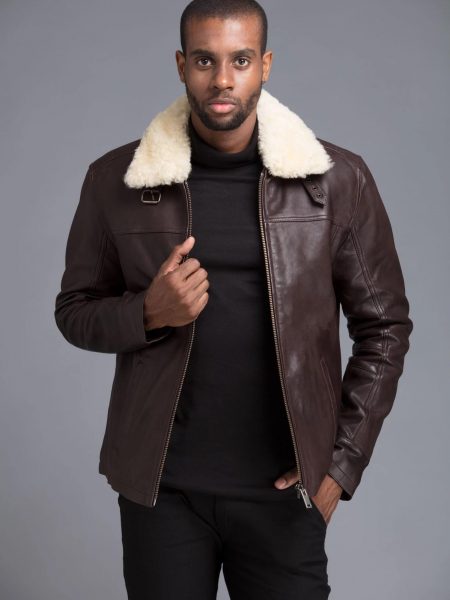 Chocolate Brown Real Fur Eskimo Collar Jacket For Men