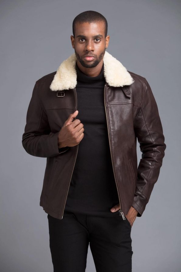 Chocolate Brown Real Fur Eskimo Collar Jacket For Men