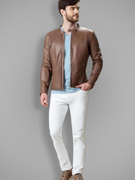 Elegant Brown Heavy Duty Leather Jacket For Men