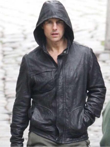 Tom Cruise M.I 4 Ghost Protocol Black Hoddie Leahter Jacket Celebrity