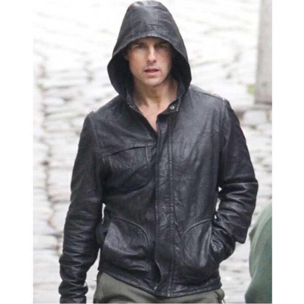 Tom Cruise  M.I 4 Ghost Protocol Black Hoddie Leahter Jacket Celebrity