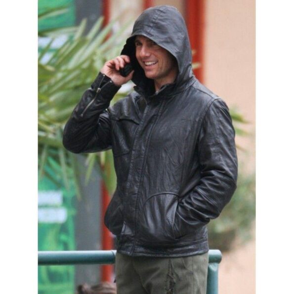 Tom Cruise  M.I 4 Ghost Protocol Black Hoddie Leahter Jacket Celebrity