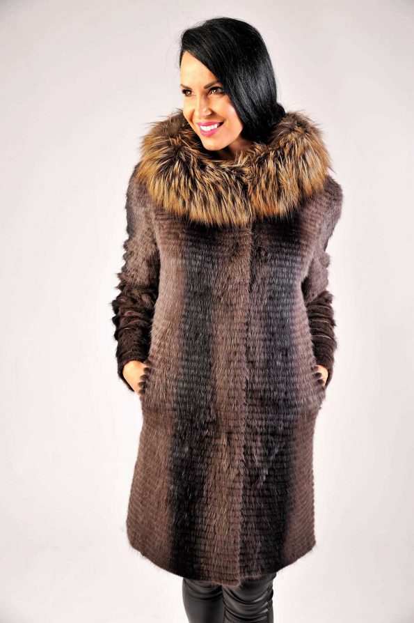 Brown Hooded Fur Pullover Coat For Women style