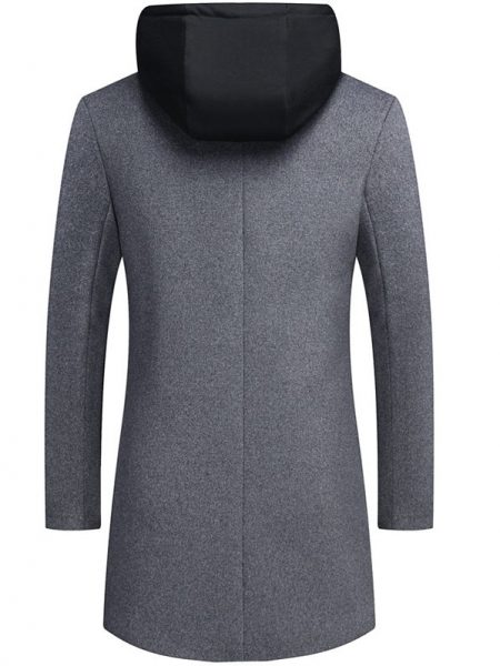 Casual Warm Winter Wool Coat For Men grey back