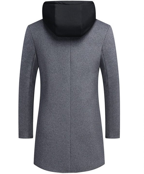 Casual Warm Winter Wool Coat For Men grey back