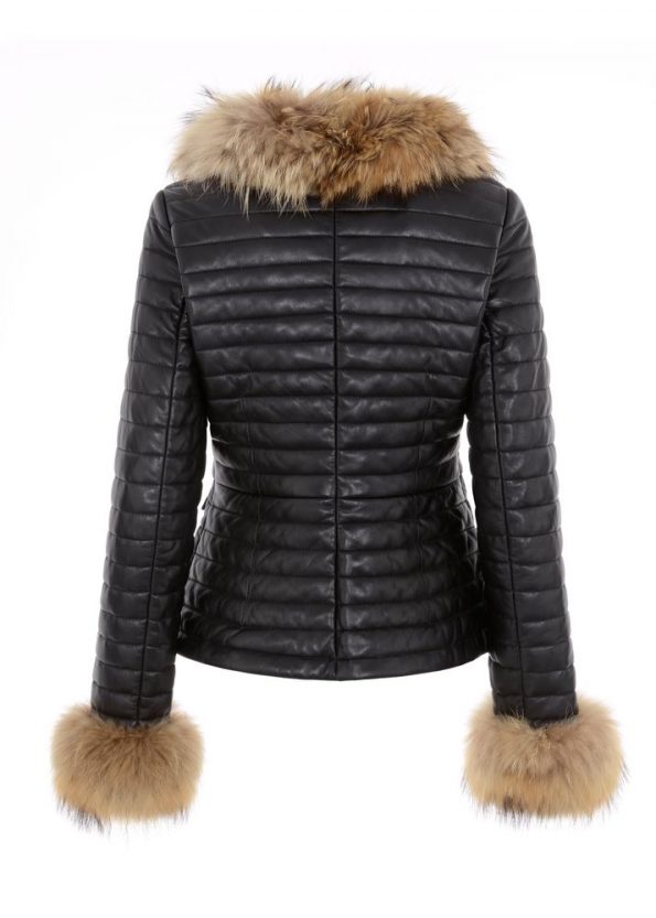 Classic Fur Collar and Cuffs Leather Jacket For Women