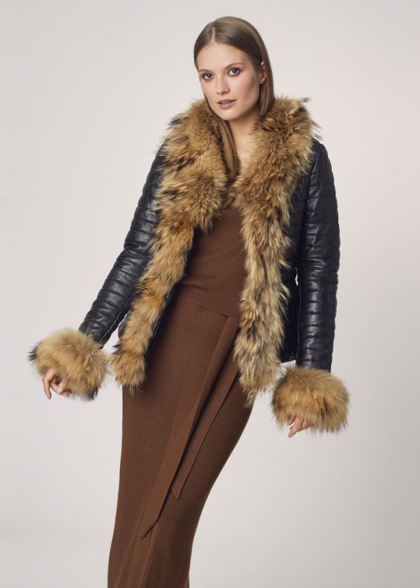 Classic Fur Collar and Cuffs Leather Jacket For Women style