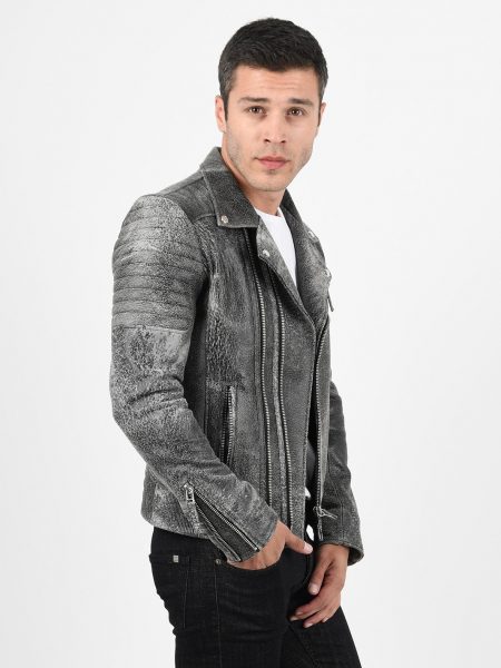 Crackle Style Biker Leather Jacket For Men side right