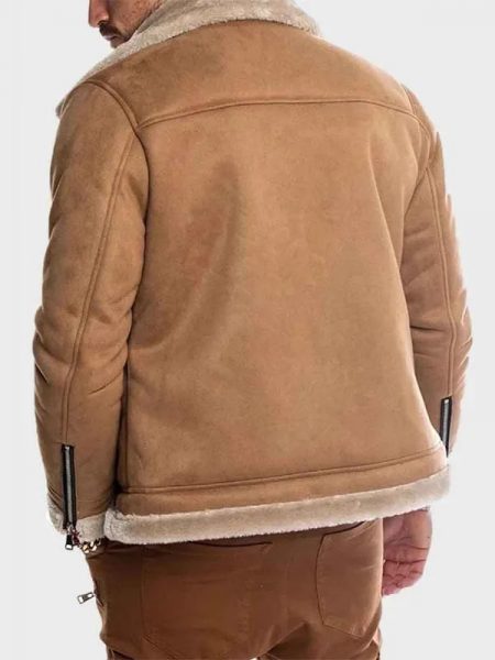 Faux Shearling Real Suede Leather Jacket For Men back