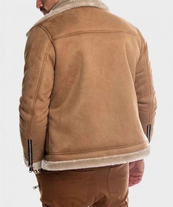 Faux Shearling Real Suede Leather Jacket For Men back