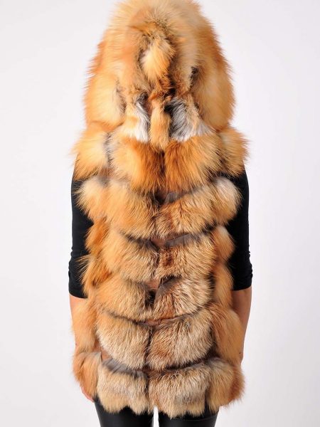 Gold Style Vest Outfit Fur Leather Jacket For Women back